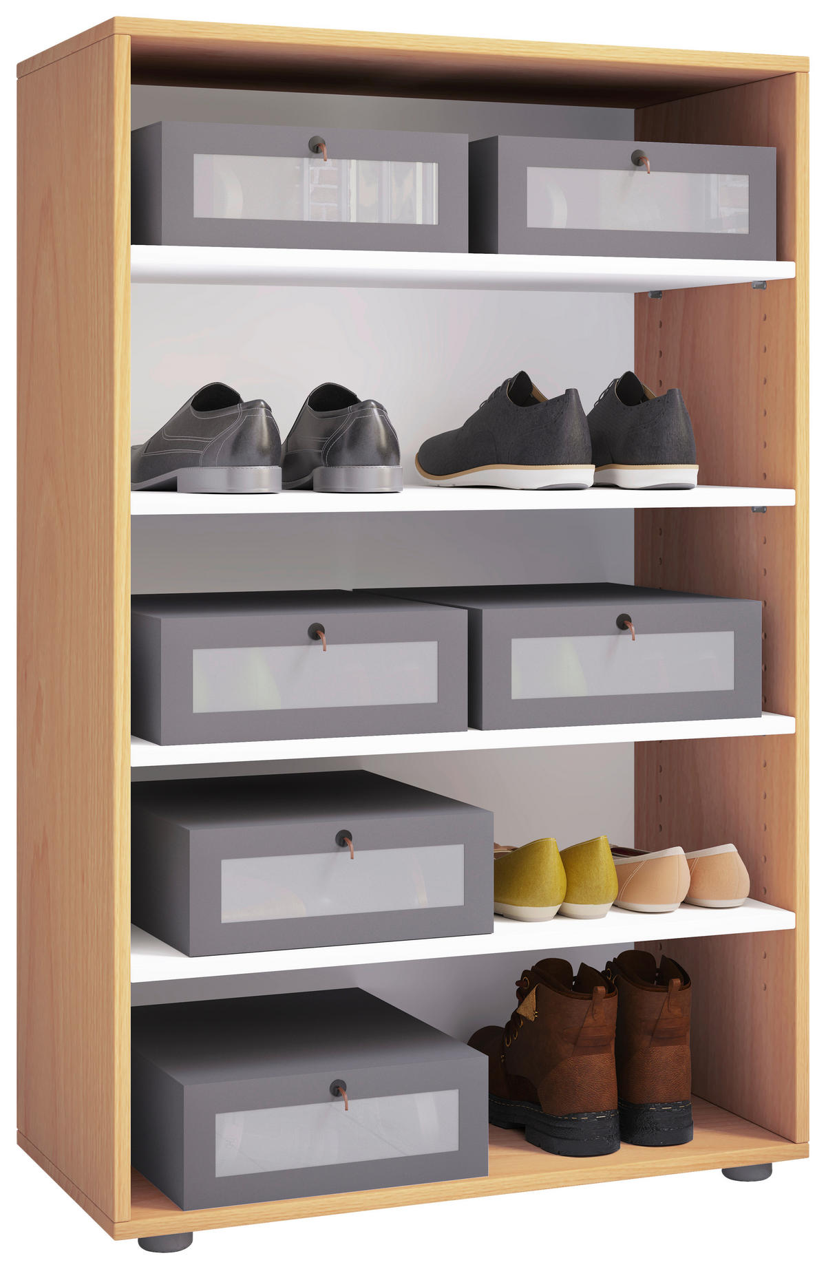 Schuhregal Lona buche Nachbildung weiß B/H/T: ca. 70x110x37 cm Lona - weiß/buche (70,00/110,00/37,00cm) - VCM Möbel