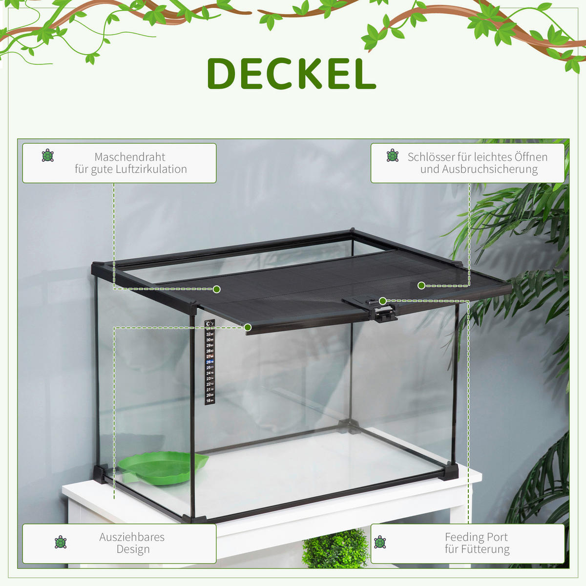 PawHut Terrarium schwarz Edelstahl B/H/L: ca. 30x50x35 cm Terrarium_für_Reptilien - schwarz (35,00/30,00/50,00cm) - PawHut