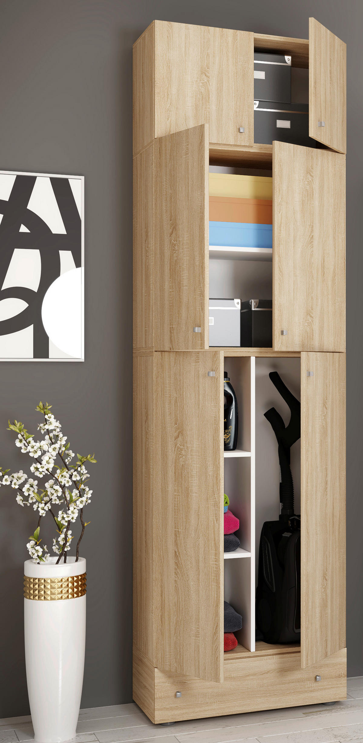 Putzschrank Lona Eiche Sonoma Nachbildung weiß B/H/T: ca. 70x240x39 cm Lona - Eiche/weiß (70,00/240,00/39,00cm) - VCM Möbel