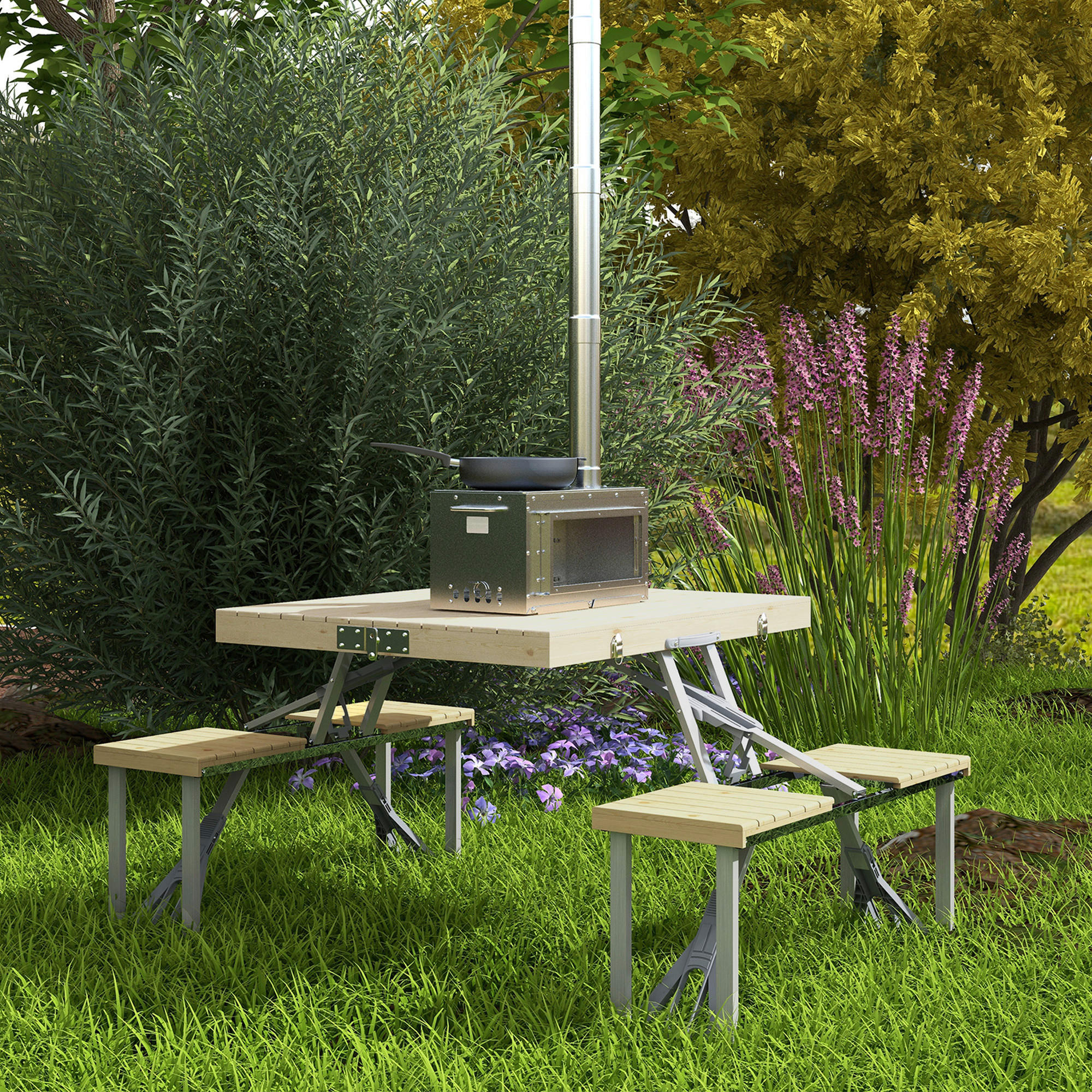 Outsunny Campingartikel B/H/L: ca. 72,5x86x67 cm Campingtisch - natur (67,00/72,50/86,00cm) - Outsunny