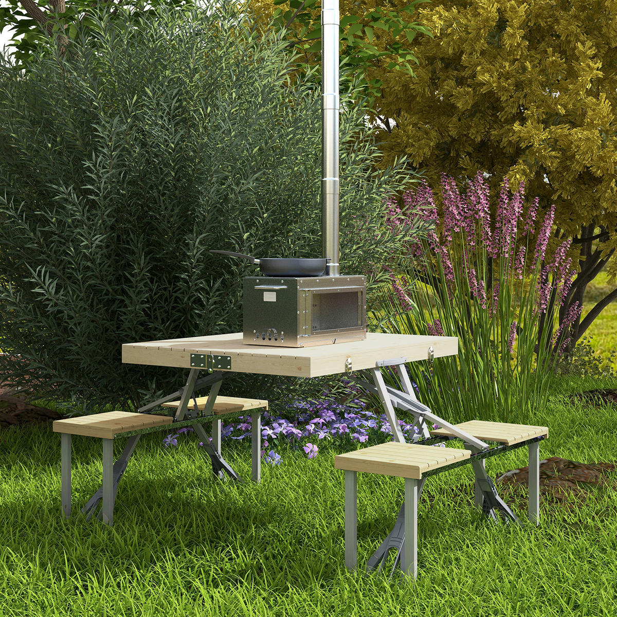 Outsunny Campingartikel B/H/L: ca. 72,5x86x67 cm Campingtisch - natur (67,00/72,50/86,00cm) - Outsunny