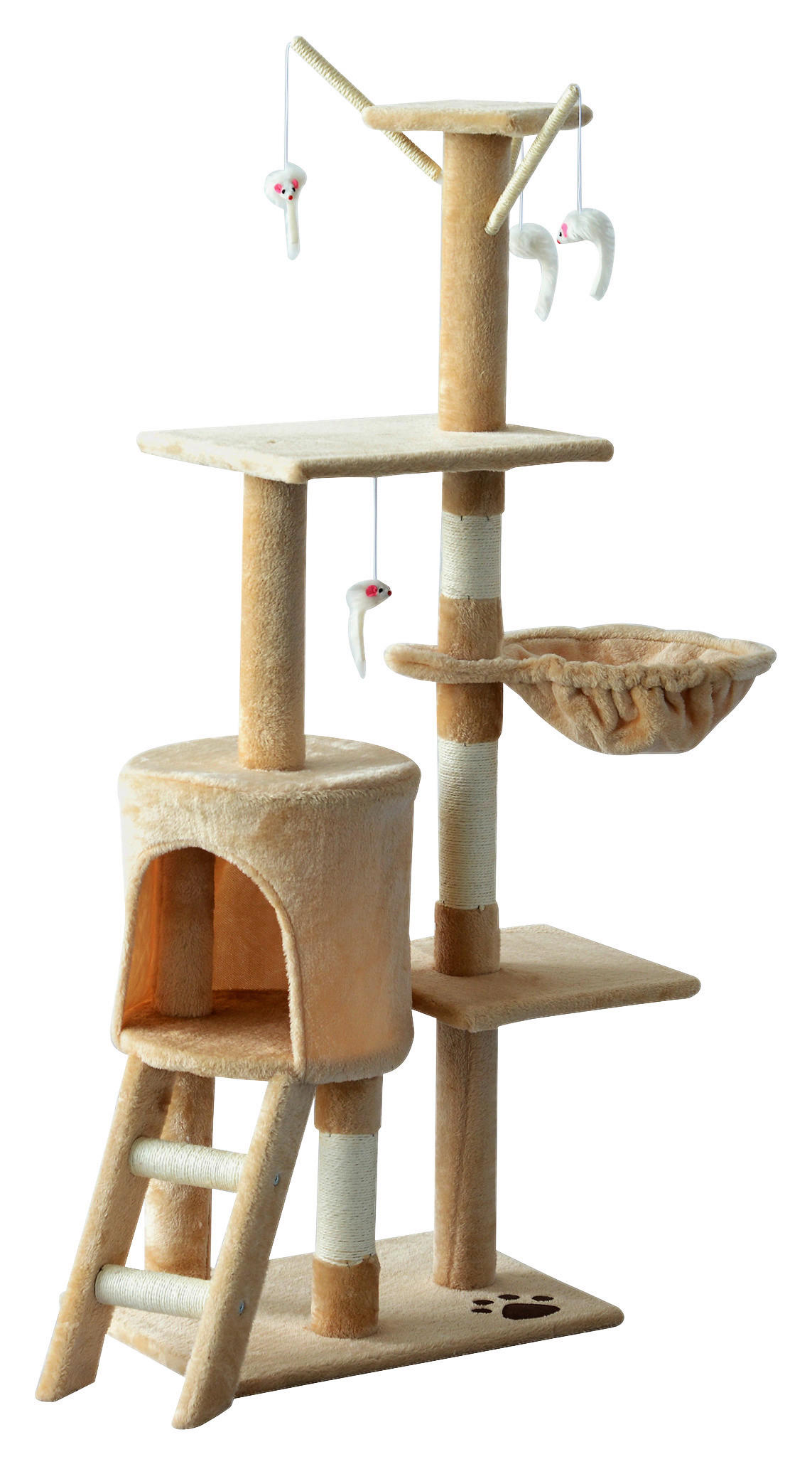 PawHut Katzenkratzbaum beige Spanplatte B/H/L: ca. 35x131x50 cm Katzenkratzbaum - beige/weiß (50,00/35,00/131,00cm) - PawHut