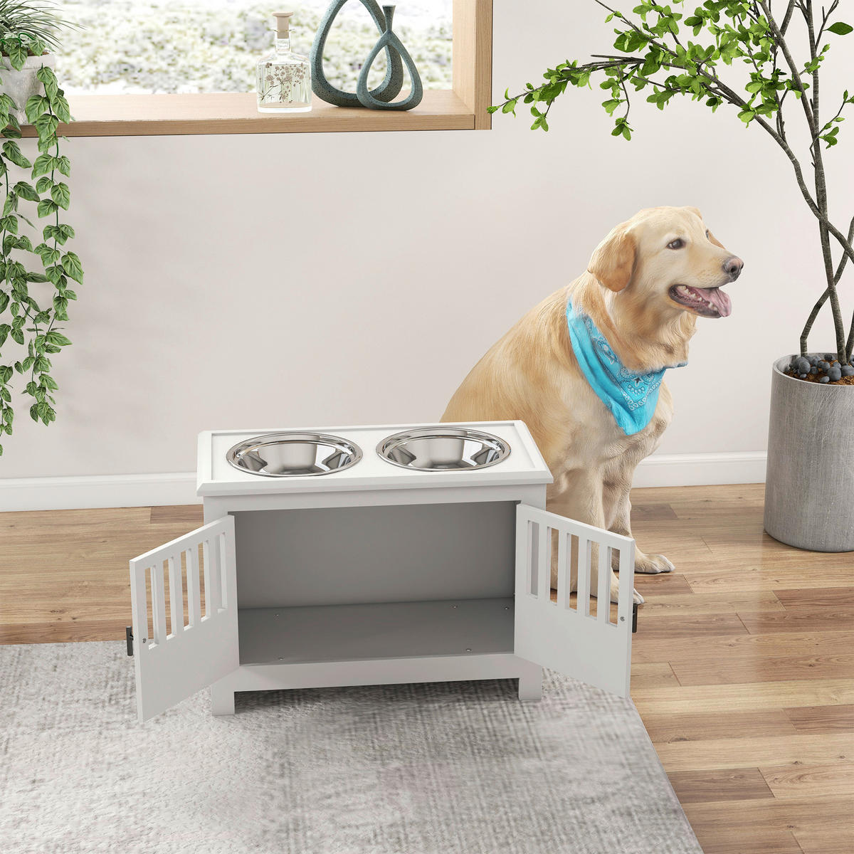 PawHut Futterstation weiß Stahl B/H/L: ca. 30x43x60 cm Futterstation - weiß (60,00/30,00/43,00cm) - PawHut