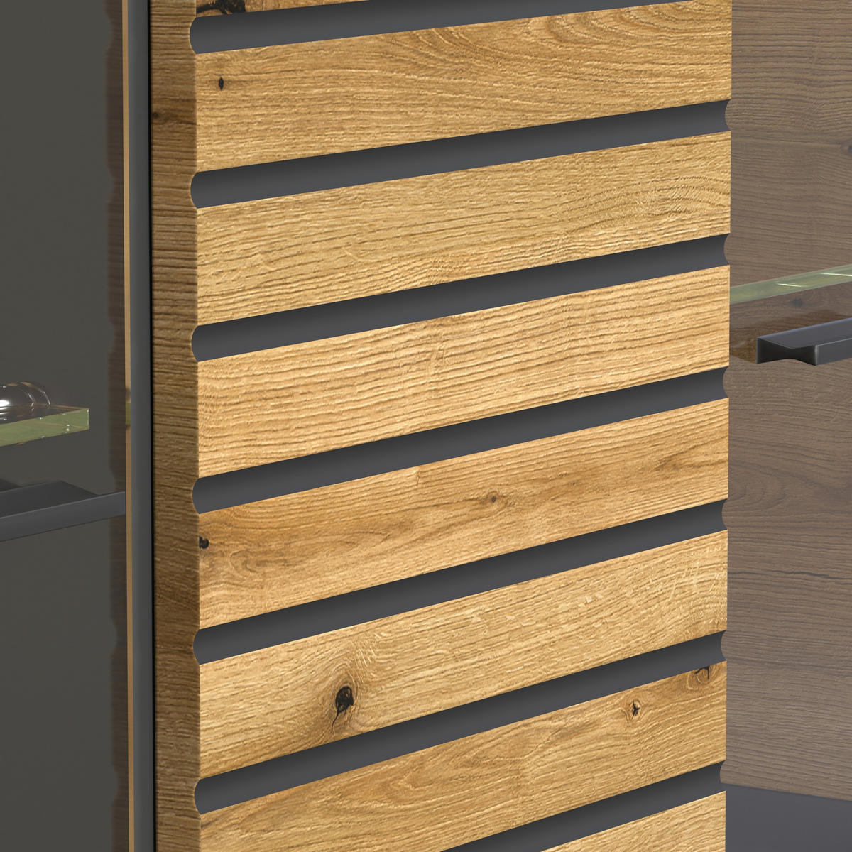 Vitrine Norris anthrazit Eiche Evoke Coast Nachbildung B/H/T: ca. 80x204x37 cm Norris - Eiche/anthrazit (80,00/204,00/37,00cm)