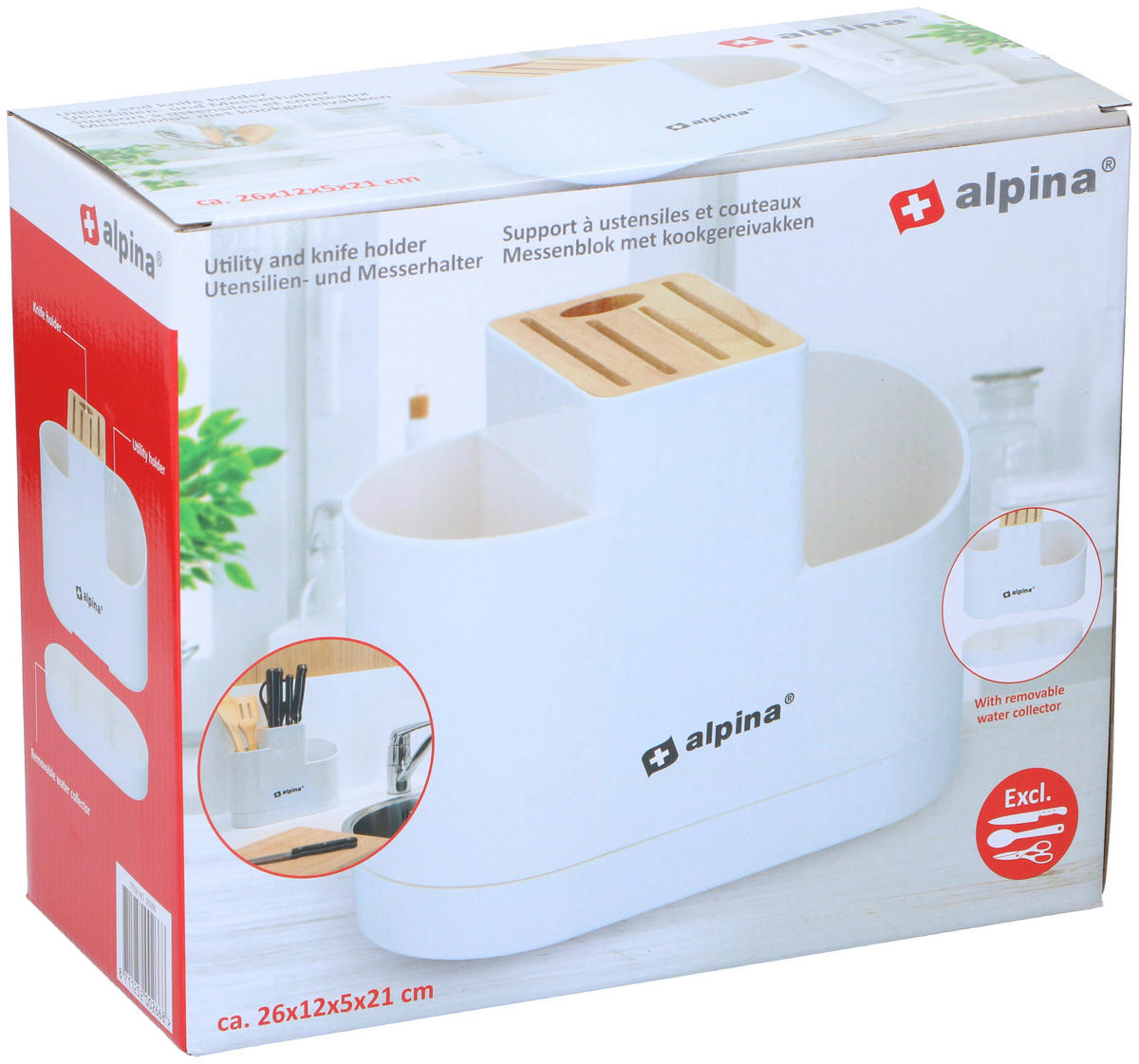 Alpina Küchen-Organizer weiß Kunststoff Küchenutensilien-/u.Messerhalter - weiß/natur - Alpina