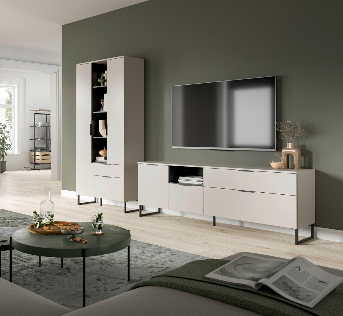 Wohnwand Noida Kaschmirgrau Nachbildung schwarz B/H/T: ca. 290x192x41 cm Noida - schwarz (290,00/192,00/41,00cm) - xonox.home