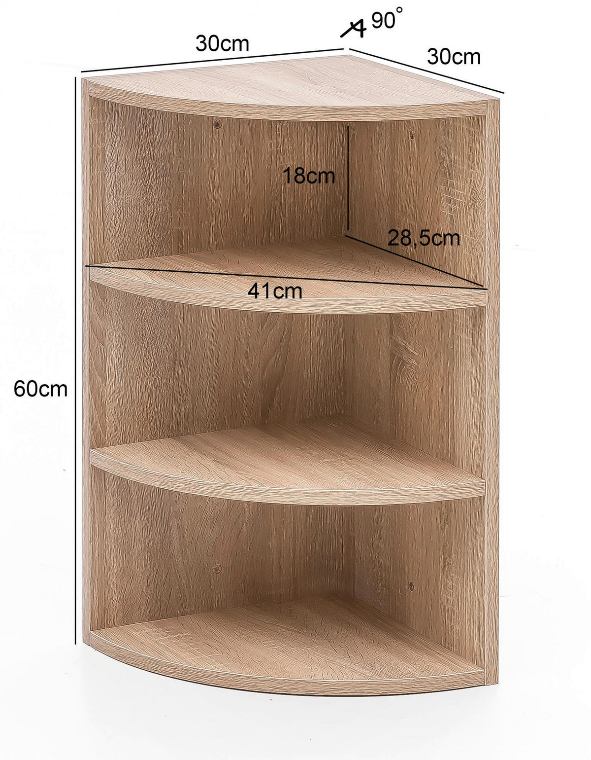 Eckregal Eiche Sonoma Nachbildung B/H/T: ca. 30x60x30 cm Eckregal - Eiche (30,00/60,00/30,00cm) - Wohnling
