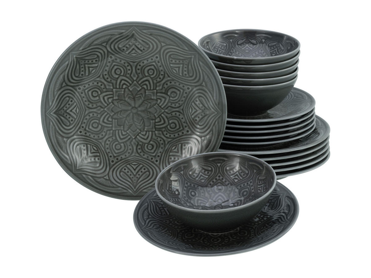 CreaTable Tafelservice Orient Mandala stein Porzellan 18 tlg. Orient Mandala - stein - CreaTable