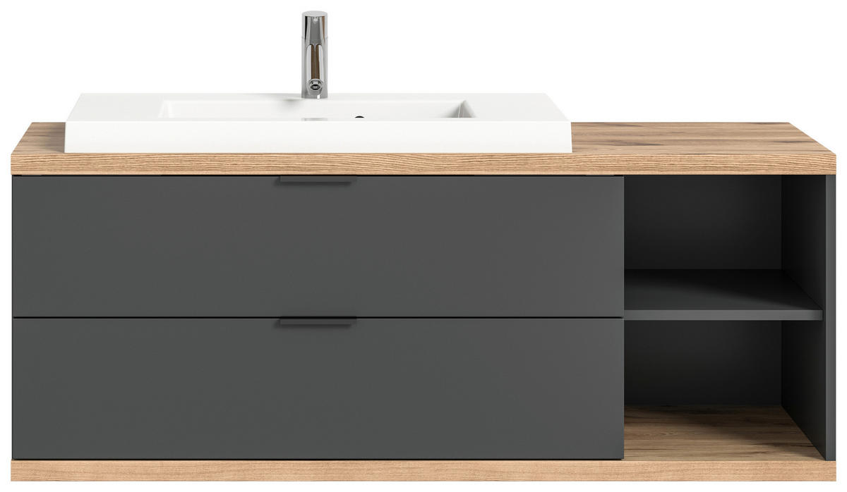 Waschbeckenunterschrank Nuaro anthrazit Nox Oak Nachbildung B/H/T: ca. 130x57x48 cm Nuaro - anthrazit (130,00/57,00/48,00cm) - xonox.home