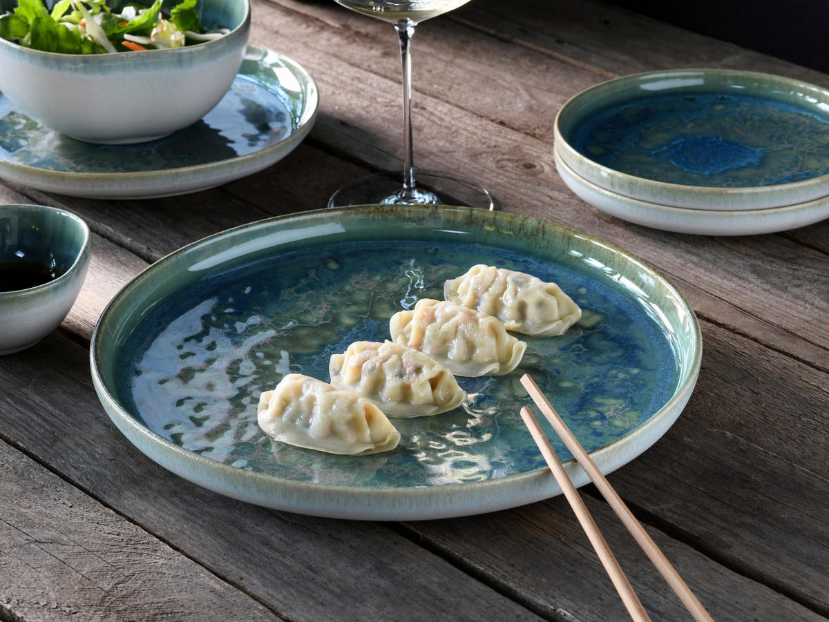 CreaTable Tafelservice Yuki grün Steinzeug 12 tlg. Yuki - blau/grün - CreaTable