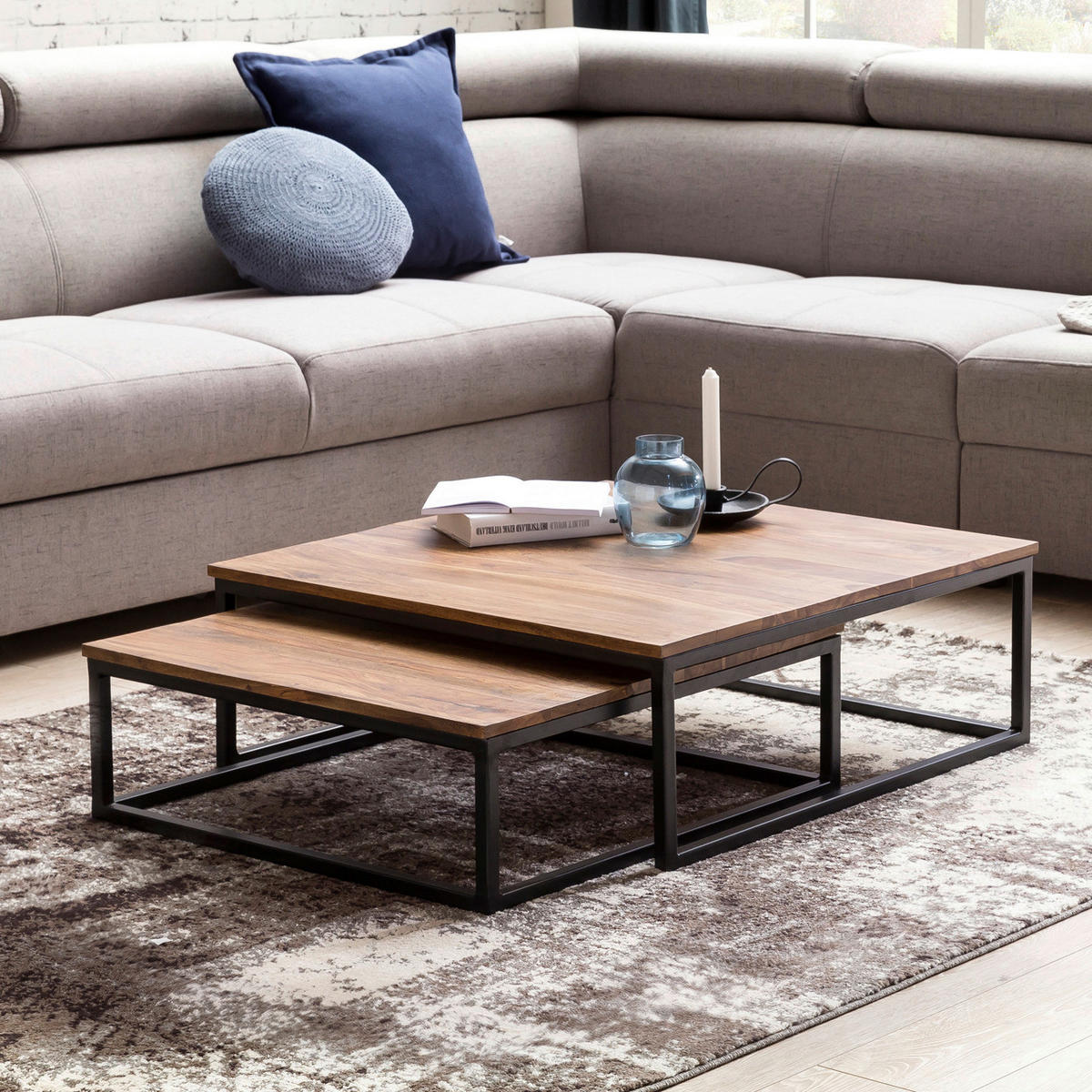 Couchtisch 2er-Set. braun B/H/T: ca. 75x27x75 cm 2er-Set. - braun (75,00/27,00/75,00cm) - Wohnling