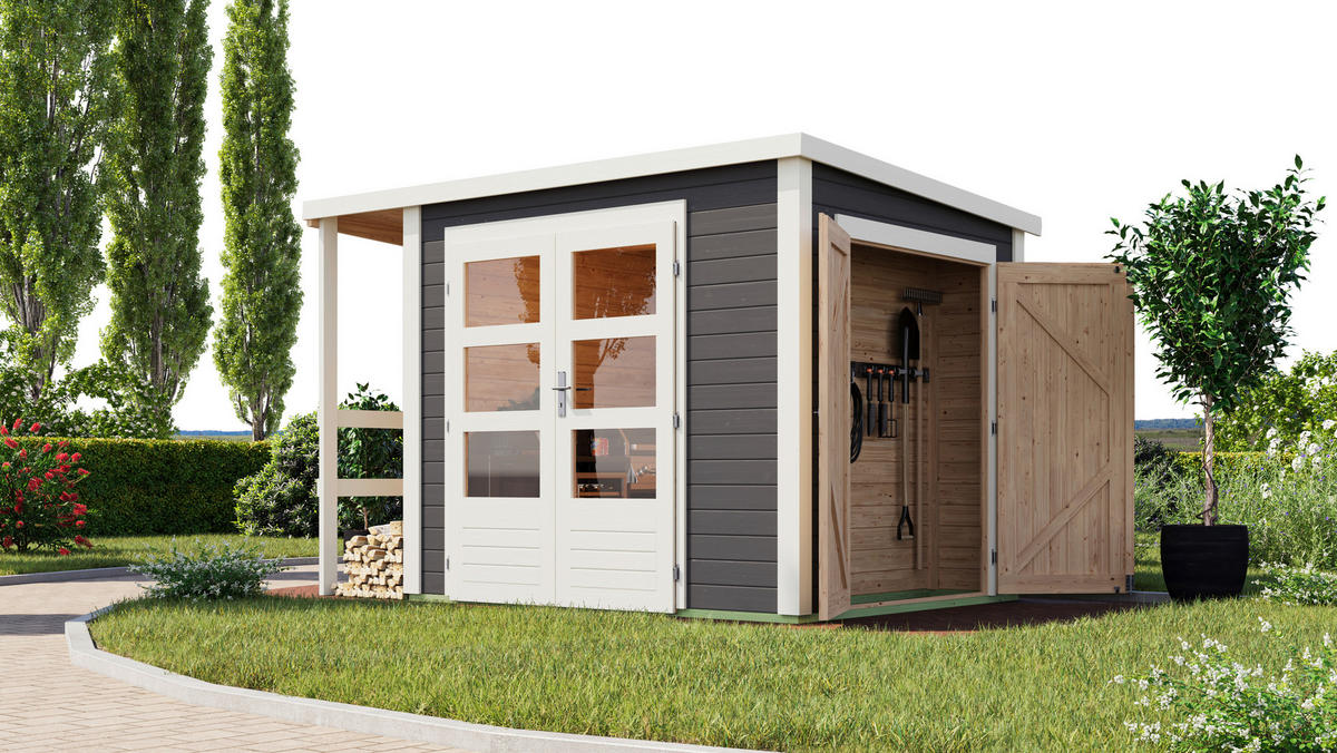 Karibu Gartenhaus Fabi grau B/H/L: ca. 204x230x244 cm Fabi - grau (244,00/204,00/230,00cm) - Karibu