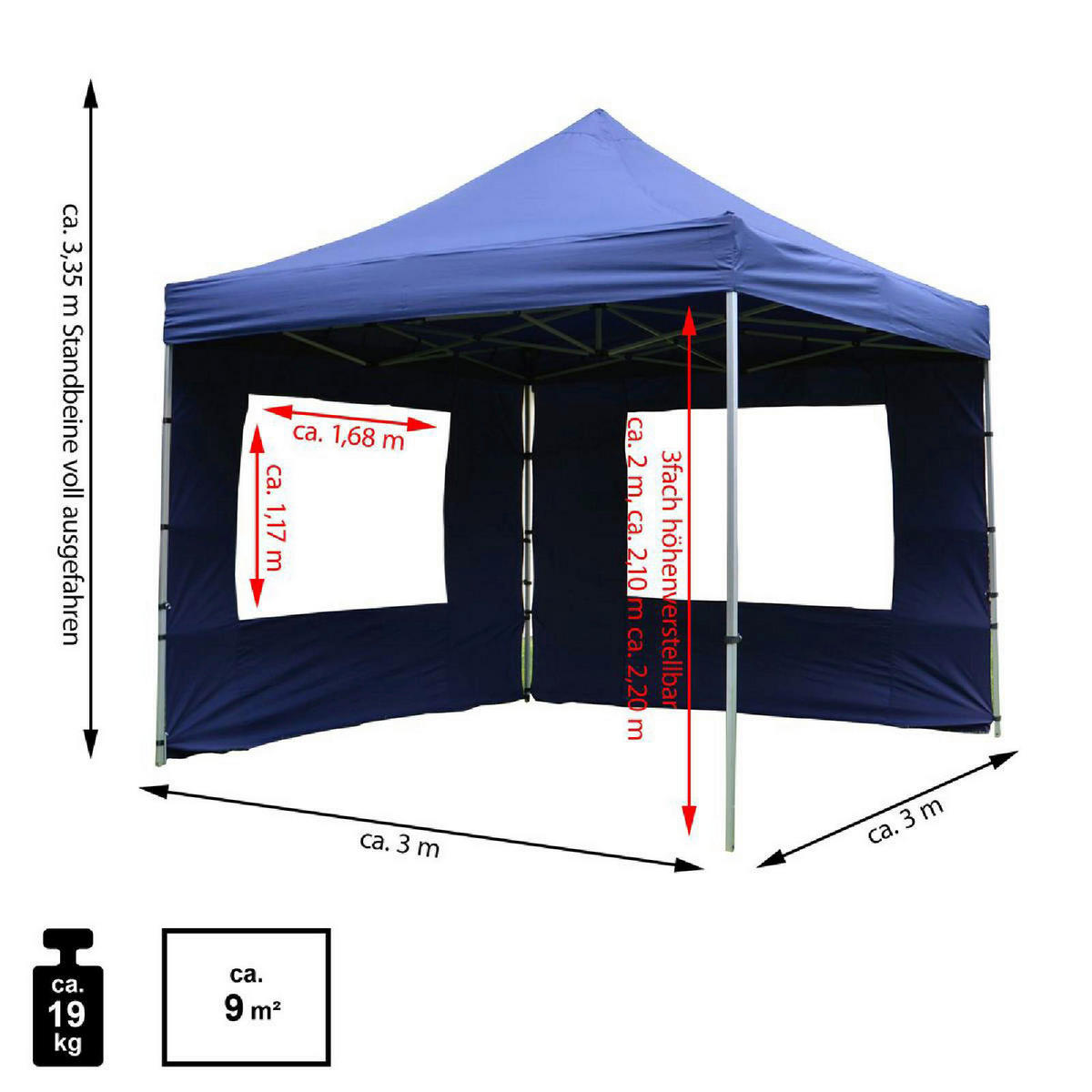 VCM Faltpavillon PROFI blau Polyester-Mischgewebe B/H/L: ca. 300x220x300 cm PROFI - blau (300,00/300,00/220,00cm) - VCM