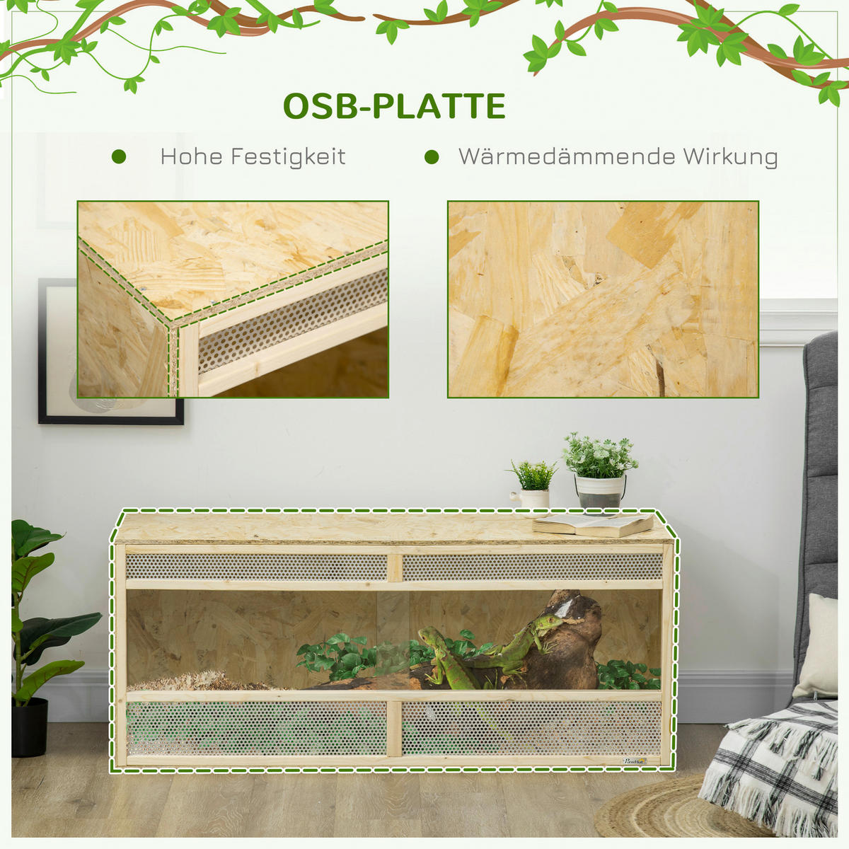 PawHut Holz-Terrarium natur Holz B/H/L: ca. 50x50x120 cm Holz-Terrarium - natur (120,00/50,00/50,00cm) - PawHut