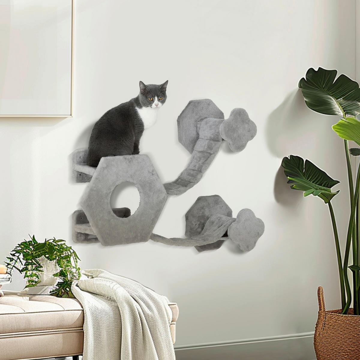 PawHut Katzen Kletterwand hellgrau Spanplatte B/H/L: ca. 30x38x154 cm Katzen Kletterwand - hellgrau (154,00/30,00/38,00cm) - PawHut