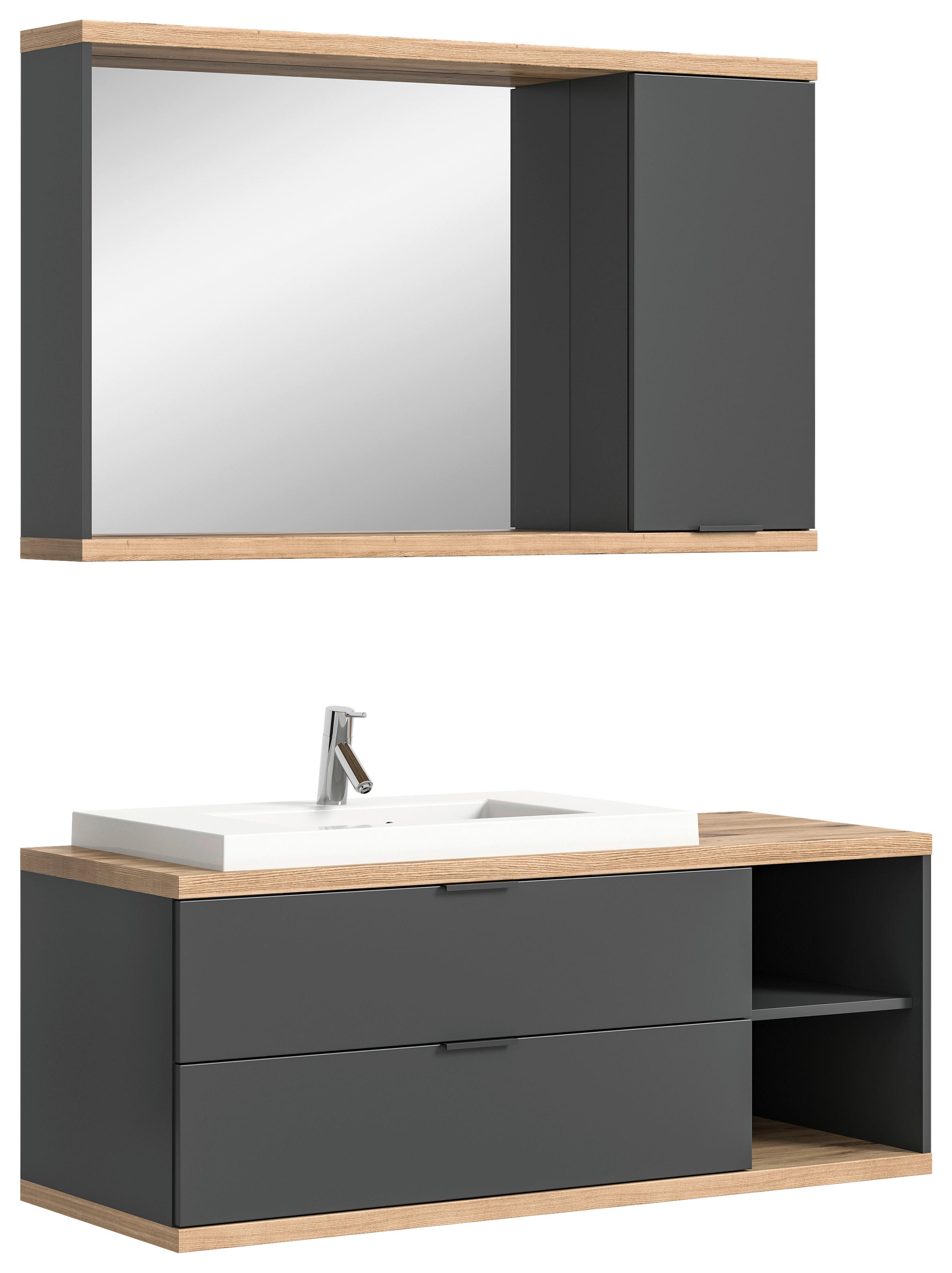 Badezimmer-Set Nuaro anthrazit Nox Oak Nachbildung B/H/T: ca. 130x190x31 cm Nuaro - anthrazit (130,00/190,00/31,00cm) - xonox.home