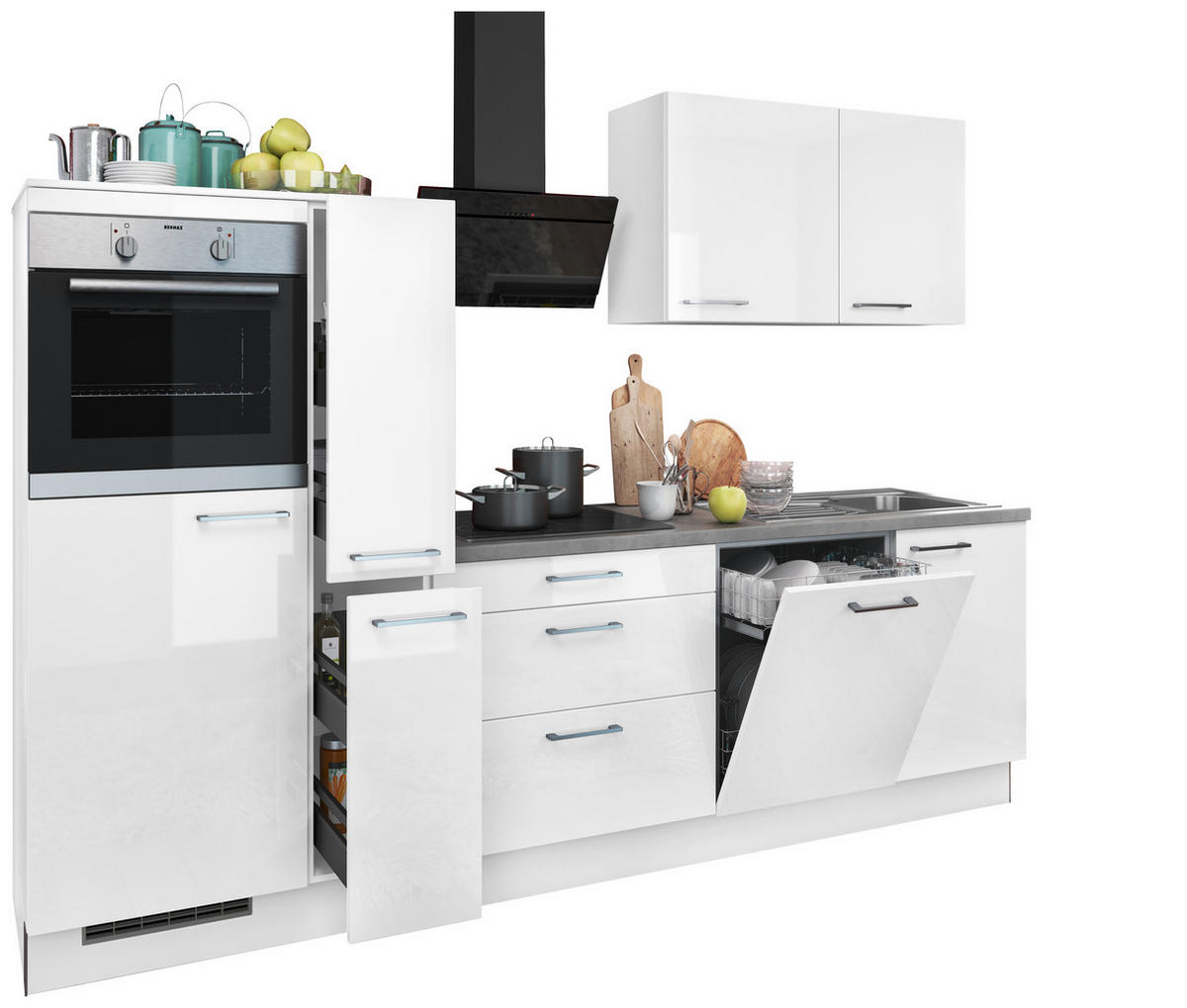 artego Küchenblock Eco weiß Lack Hochglanz B/T: ca. 280x60 cm Eco - weiß/grau (280,00/60,00cm) - artego