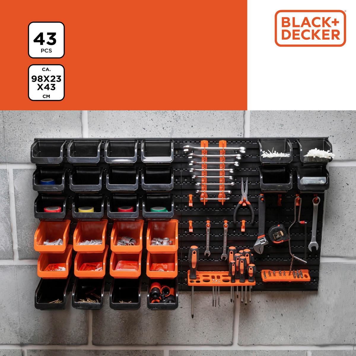 BLACK+DECKER Werkzeugwand orange B/H/L: ca. 14,2x56,3x50 cm Werkzeugwand_43tlg. - orange/schwarz (50,00/14,20/56,30cm) - BLACK+DECKER