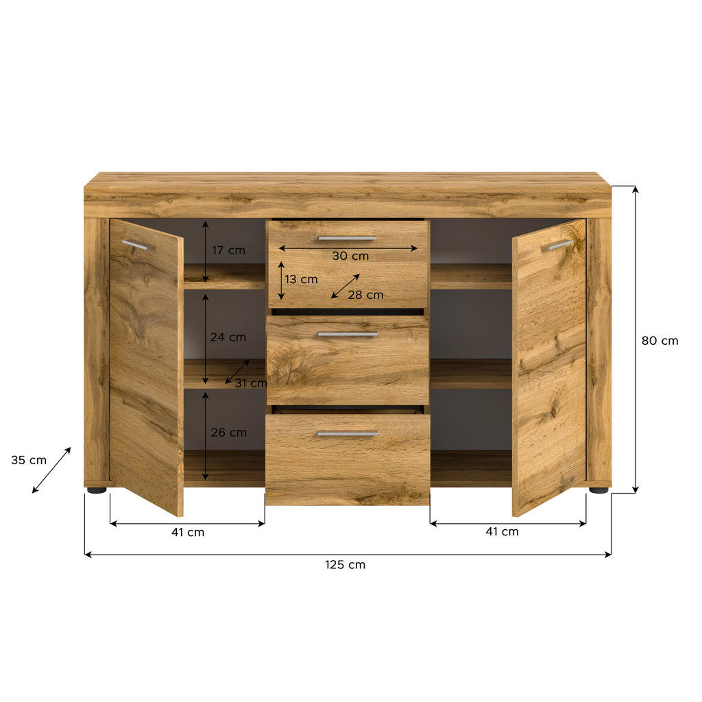 Thumbnail - Sideboard Jam Eiche Wotan Nachbildung B/H/T: ca. 125x80x35 cm