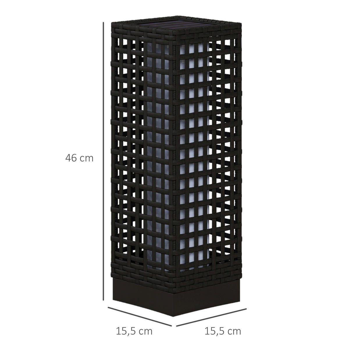 Solarleuchte 867-130V00BK schwarz Polypropylen Edelstahl Polyrattan B/H/L: ca. 15,5x15,5x46 cm Rattan_Solarleuchte - schwarz (46,00/15,50/15,50cm) - Outsunny