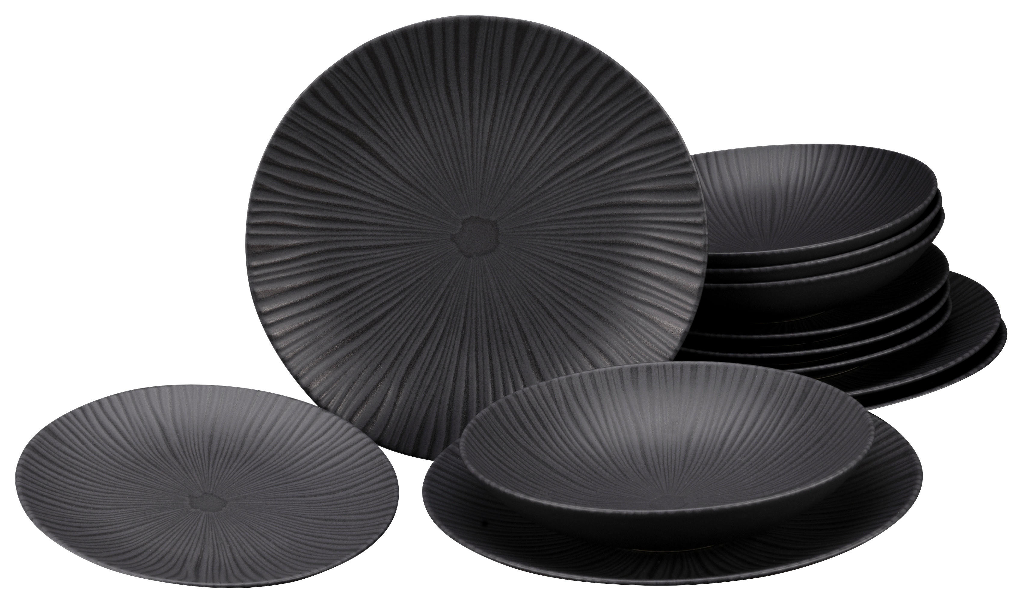 ▷ POCO Keramik Tafelservice bei kaufen online tlg. schwarz CreaTable Lava 12 Stone