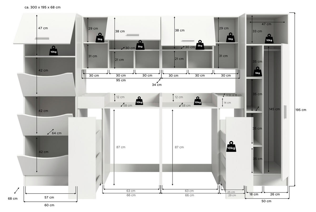 Waschmaschinenumbauschrank Free weiß B/H/T: ca. 306x165x68 cm Free - weiß (306,00/165,00/68,00cm) - xonox.home