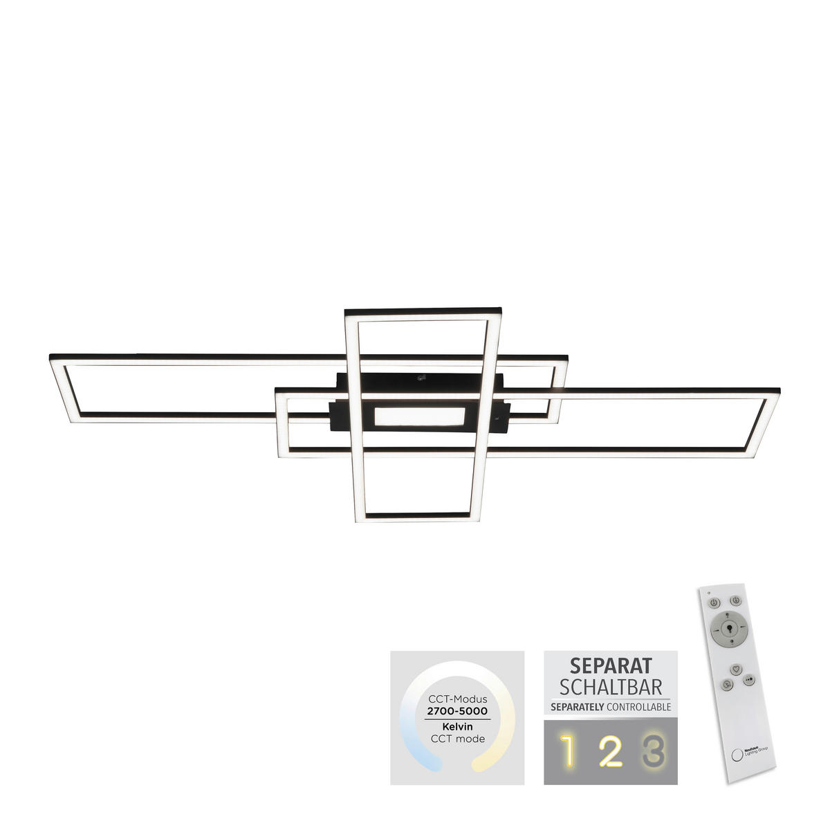 Just Light Deckenleuchte 14693-18 schwarz Aluminium B/H/T: ca. 99x5x69 cm LED-Deckenleuchte_Asmin - schwarz (99,00/5,00/69,00cm) - Just Light