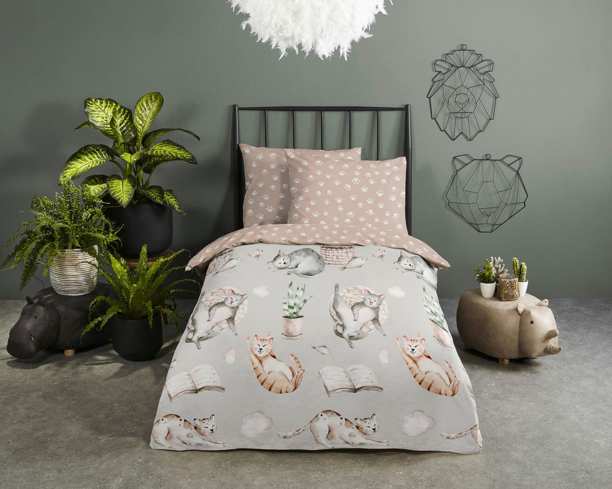 Bettwäsche Catlife grau Baumwolle B/L: ca. 120x150 cm Catlife - grau (120,00/150,00cm) - Good Morning