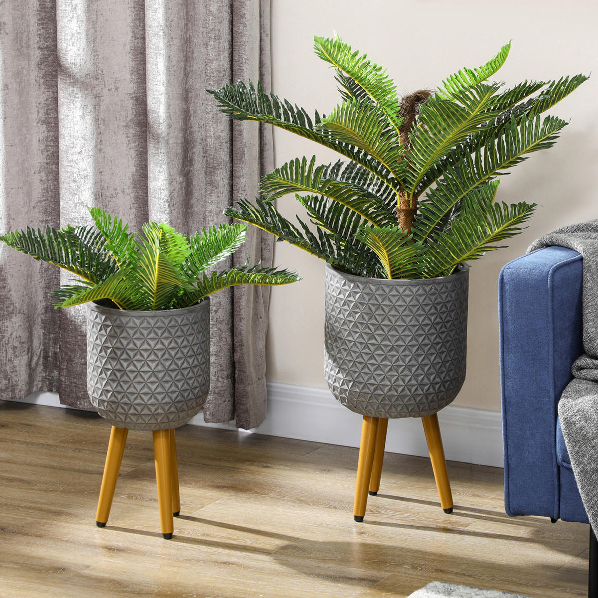 Outsunny Blumentöpfe-Set grau Polypropylen B/H/L: ca. 30x52x30 cm Blumentöpfe-Set - grau (30,00/30,00/52,00cm) - Outsunny