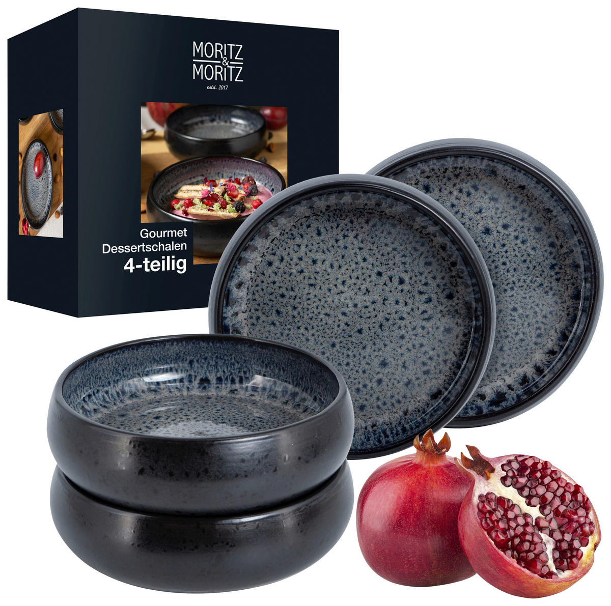 Moritz & Moritz Dessertschalen-Set grauschwarz Steinzeug H/D: ca. 5x19 cm Dessertschalen_4erSet - grauschwarz (19,00/5,00cm) - Moritz & Moritz