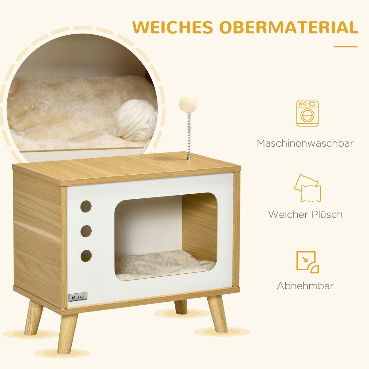 PawHut Katzenhaus beige Spanplatte B/H/L: ca. 28x43x50 cm Katzenhaus - beige/Eiche (50,00/28,00/43,00cm) - PawHut