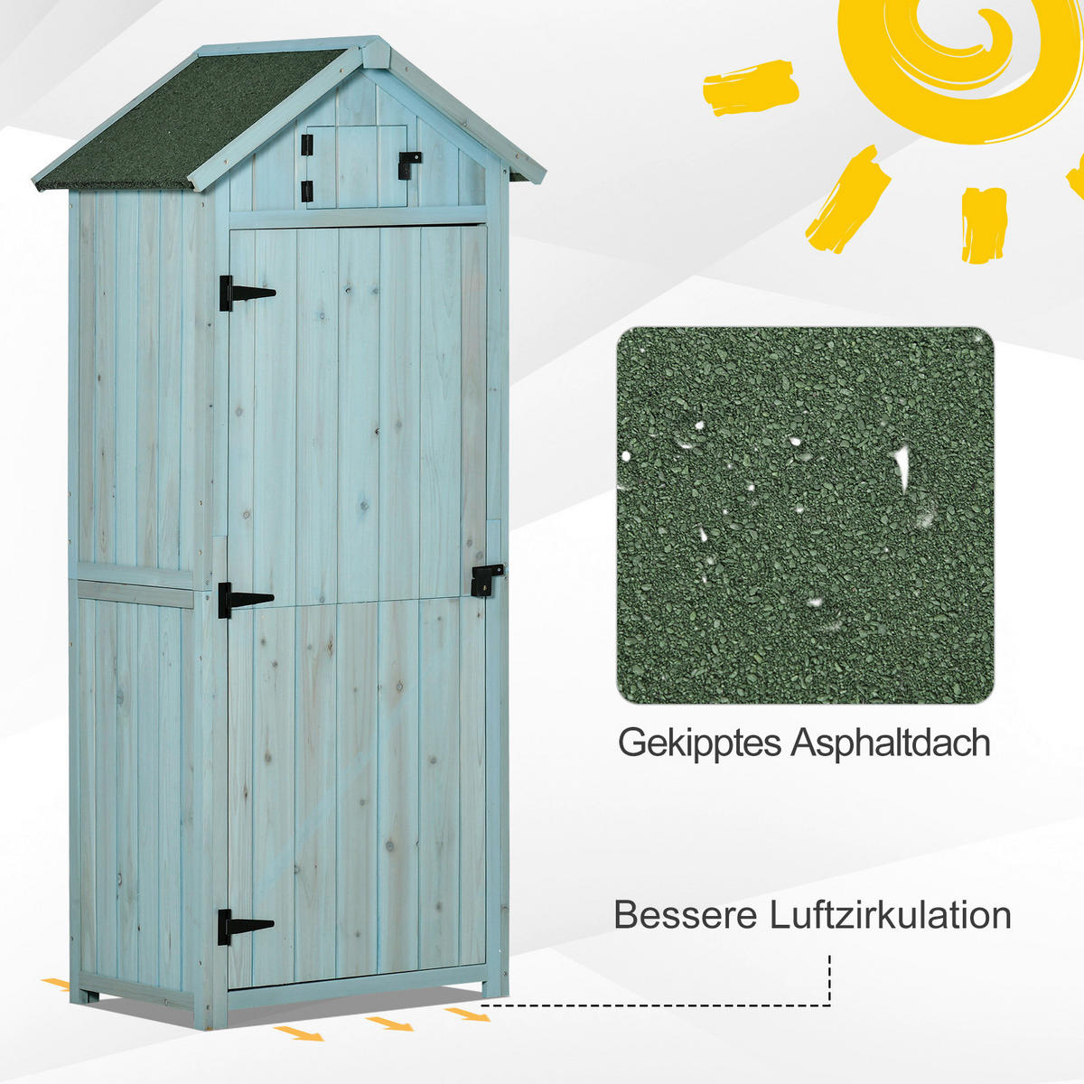Outsunny Gartenhaus hellblau B/H/L: ca. 54x179x77 cm Gartenhaus mit Regalböden - hellblau/grün (77,00/54,00/179,00cm) - Outsunny