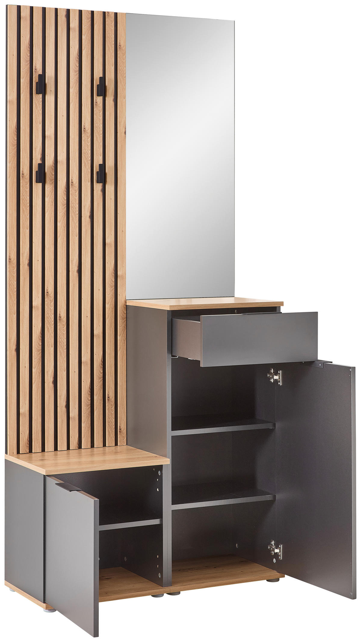 Garderobe Simple anthrazit Eiche Artisan Nachbildung B/H/T: ca. 88x195x35 cm Simple - Eiche/anthrazit (88,00/195,00/35,00cm)