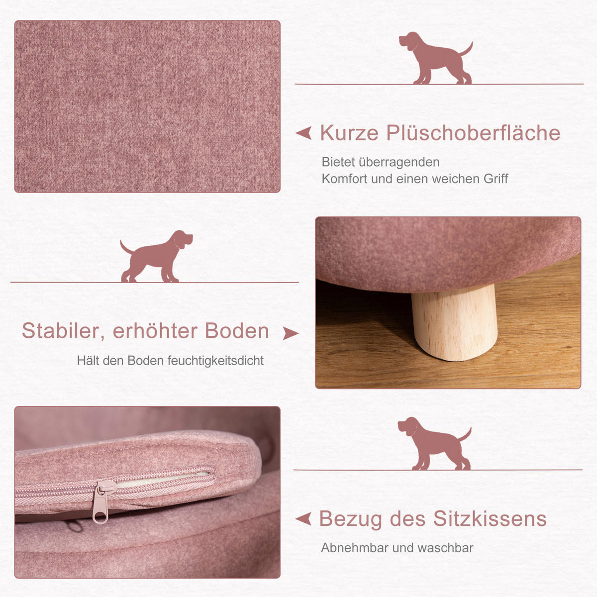 PawHut Hundebett rosa Polyester B/H/L: ca. 47x30x70 cm Hundebett - rosa (70,00/47,00/30,00cm) - PawHut