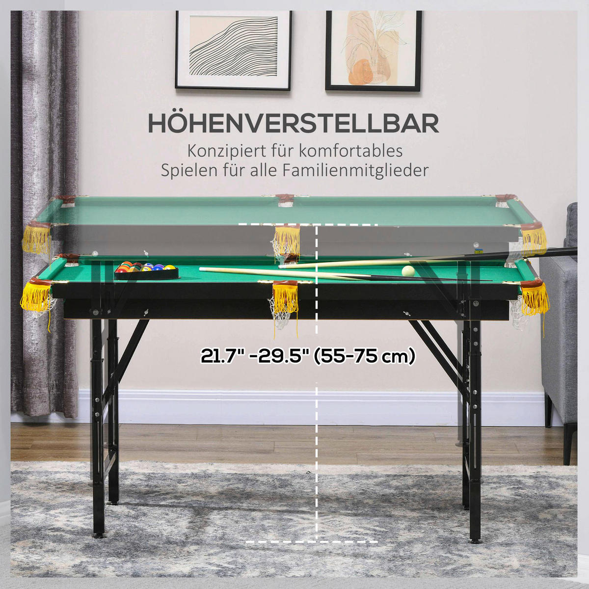 SPORTNOW Billardtisch grün Stahl B/H/L: ca. 63x75x140 cm Billardtisch - grün (140,00/63,00/75,00cm) - SPORTNOW