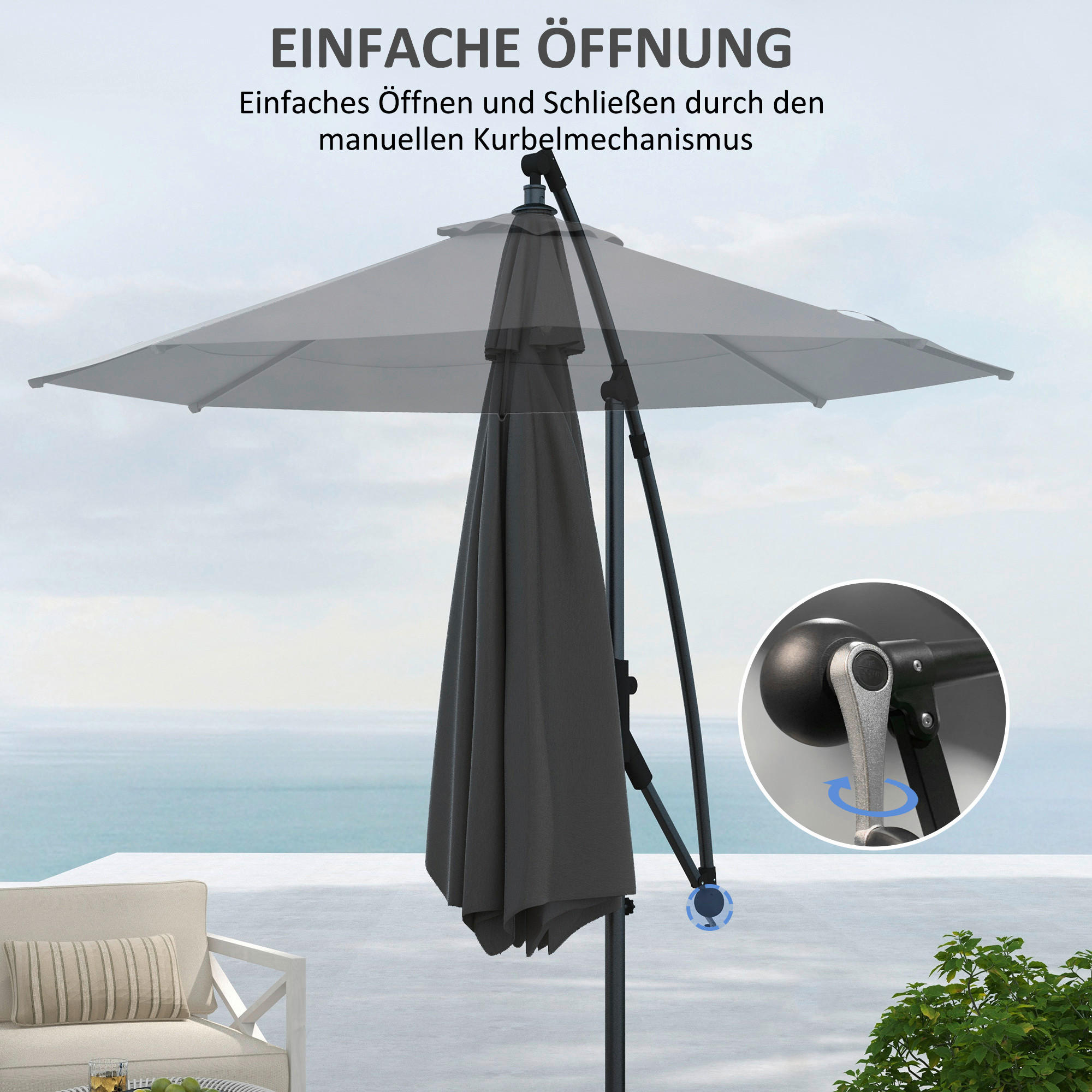 Outsunny Ampelschirm grau Metall B/H/L: ca. 293x260x293 cm Ampelschirm - grau (293,00/293,00/260,00cm) - Outsunny