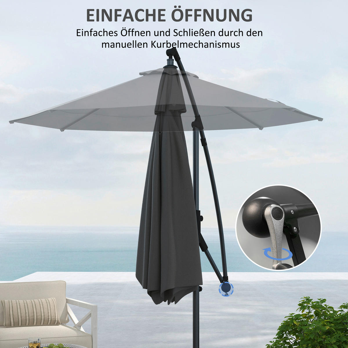 Outsunny Ampelschirm grau Metall B/H/L: ca. 293x260x293 cm Ampelschirm - grau (293,00/293,00/260,00cm) - Outsunny