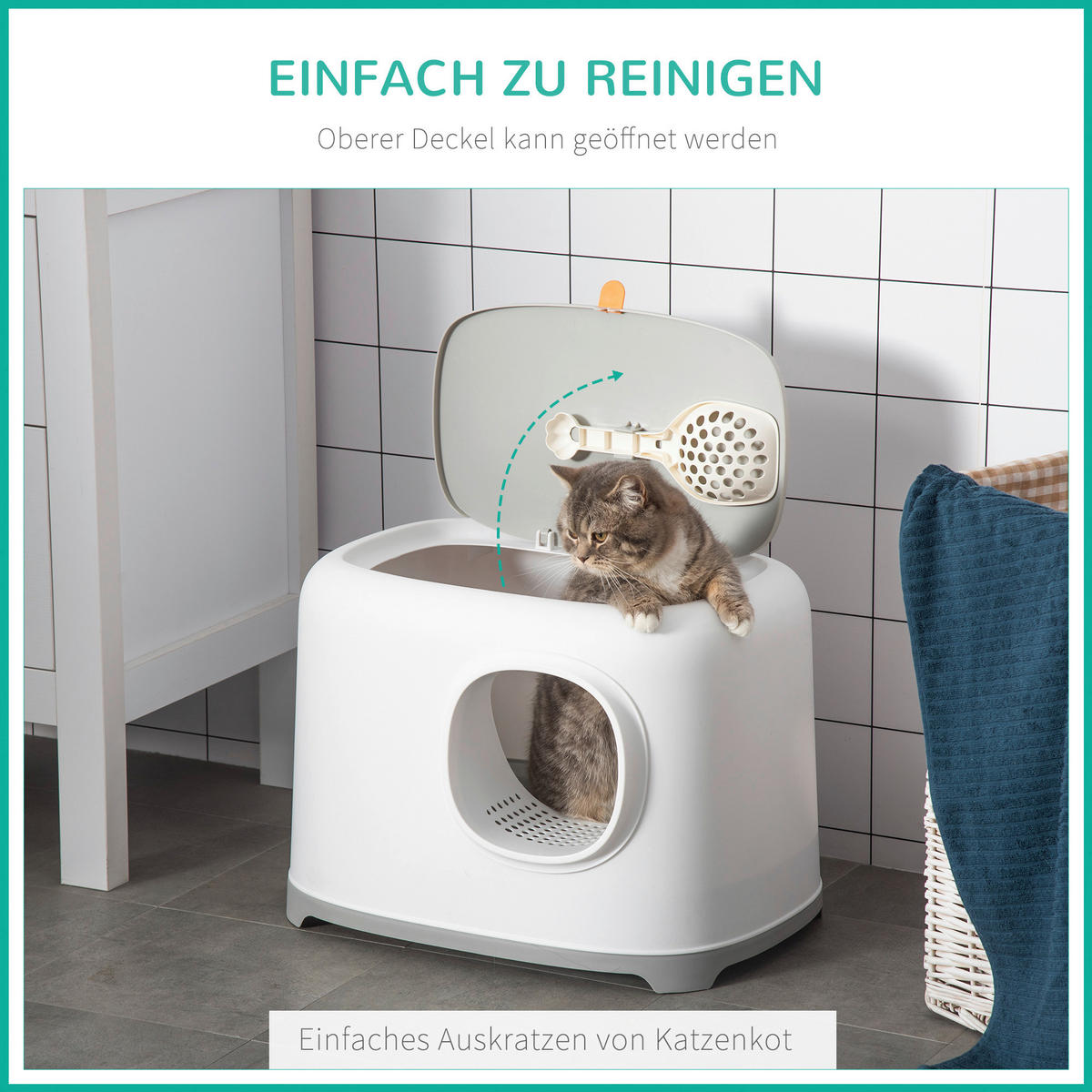 PawHut Katzentoilette hellgrau Kunststoff B/H/L: ca. 40x39x55 cm Katzentoilette - hellgrau/weiß (55,00/40,00/39,00cm) - PawHut