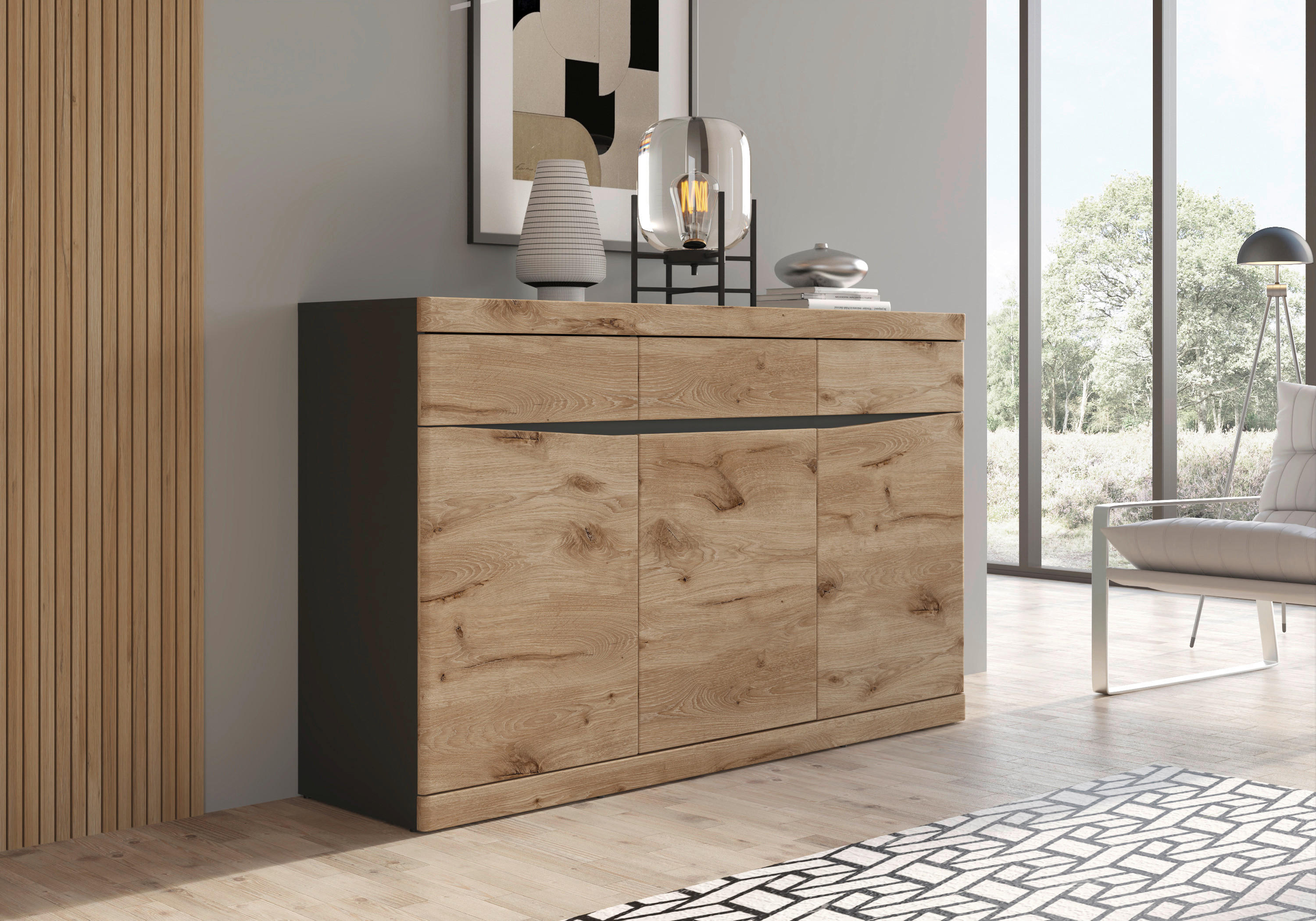 Sideboard Spring Eiche Viking Nachbildung anthrazit B/H/T: ca. 150x92x40 cm Spring - anthrazit (150,00/92,00/40,00cm)