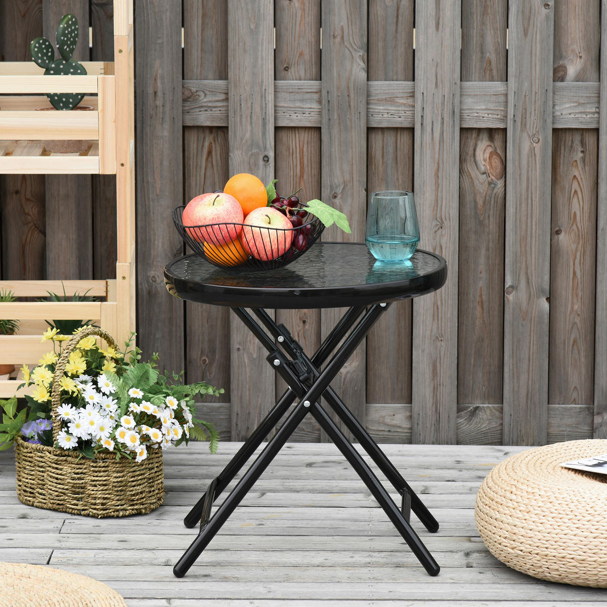 Outsunny Gartentisch schwarz Metall H/D: ca. 50x45 cm Gartentisch - schwarz (45,00/50,00cm) - Outsunny