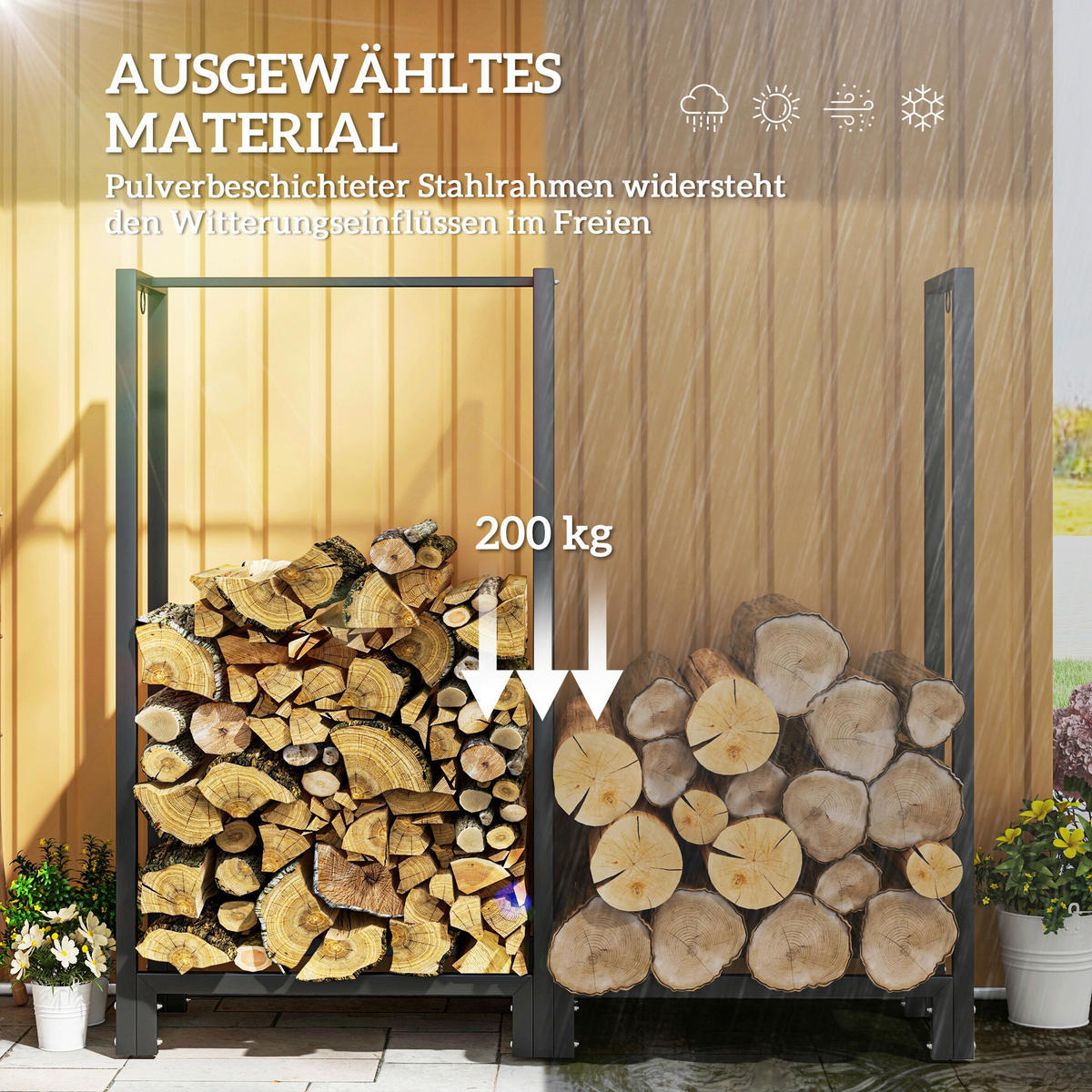 Outsunny Kaminholzregal schwarz B/H/L: ca. 32x115x123 cm Kaminholzregal - schwarz (123,00/32,00/115,00cm) - Outsunny