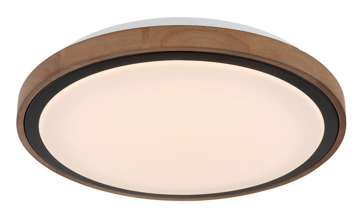 GLOBO LED-Deckenleuchte Opal schwarz braun Metall Holz Acryl H/D: ca. 9,5x38 cm BRUNO - braun/schwarz (38,00/9,50cm) - GLOBO