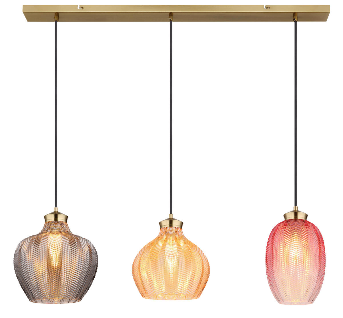 GLOBO Pendelleuchte gold Glas Metall B/H/L: ca. 25x120x90 cm E27 3 Brennstellen JESSICA - gold (90,00/25,00/120,00cm) - GLOBO