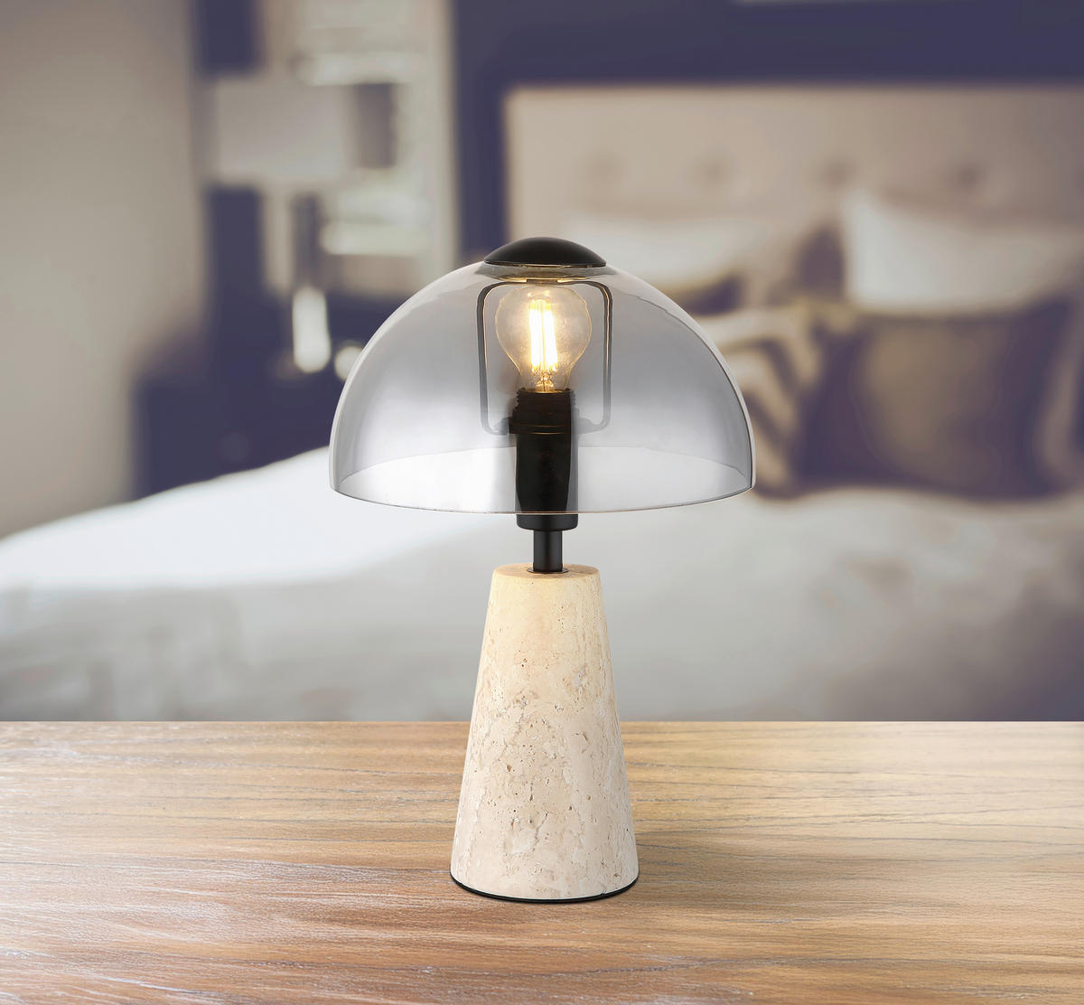 GLOBO Tischleuchte sand schwarz Metall Glas B/H/L: ca. 25x31,5x25 cm E14 1 Brennstellen Tischleuchte-Lars - sand/schwarz (25,00/25,00/31,50cm) - GLOBO