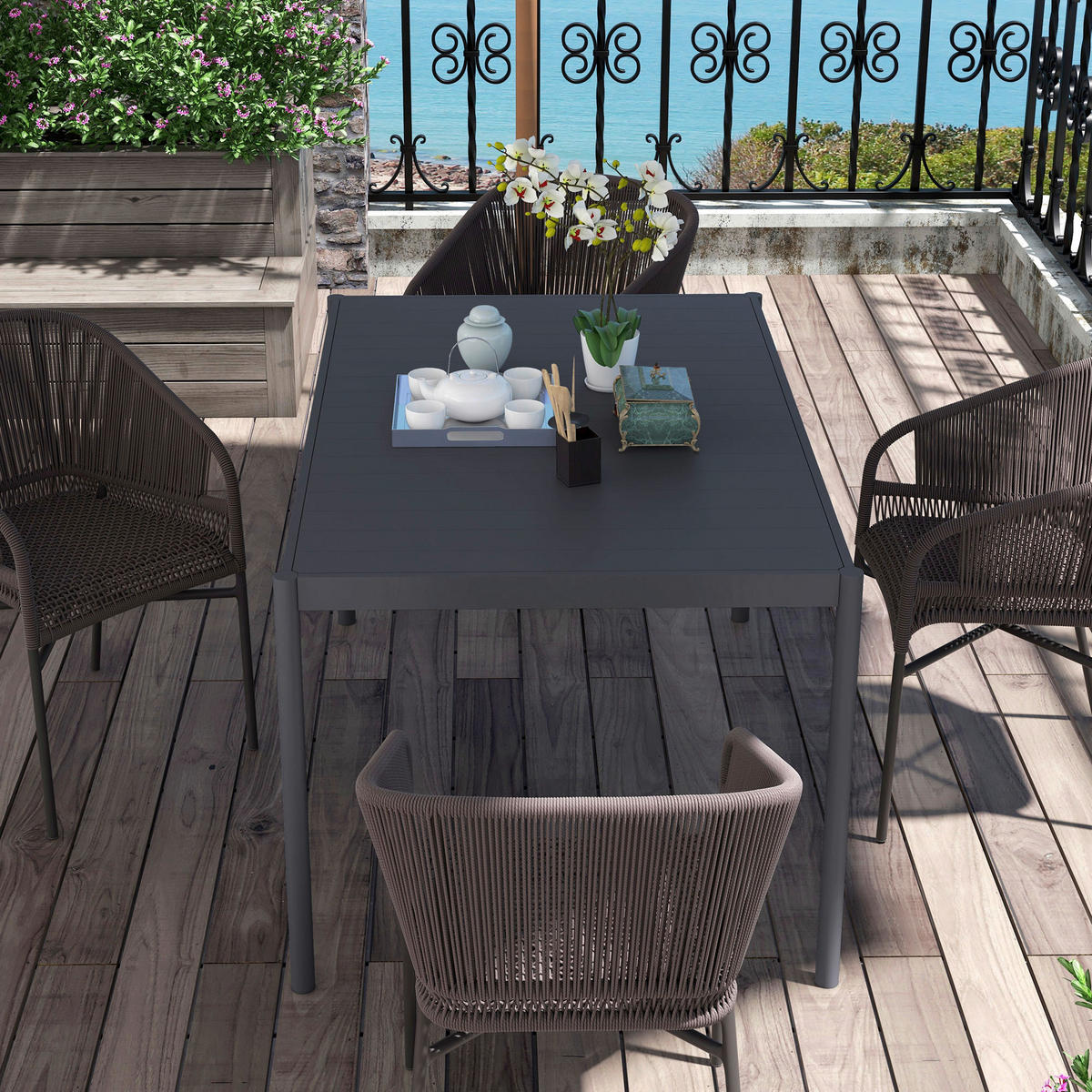 Outsunny Gartentisch dunkelgrau Aluminium B/H/L: ca. 90x74x145 cm Gartentisch - dunkelgrau (145,00/90,00/74,00cm) - Outsunny
