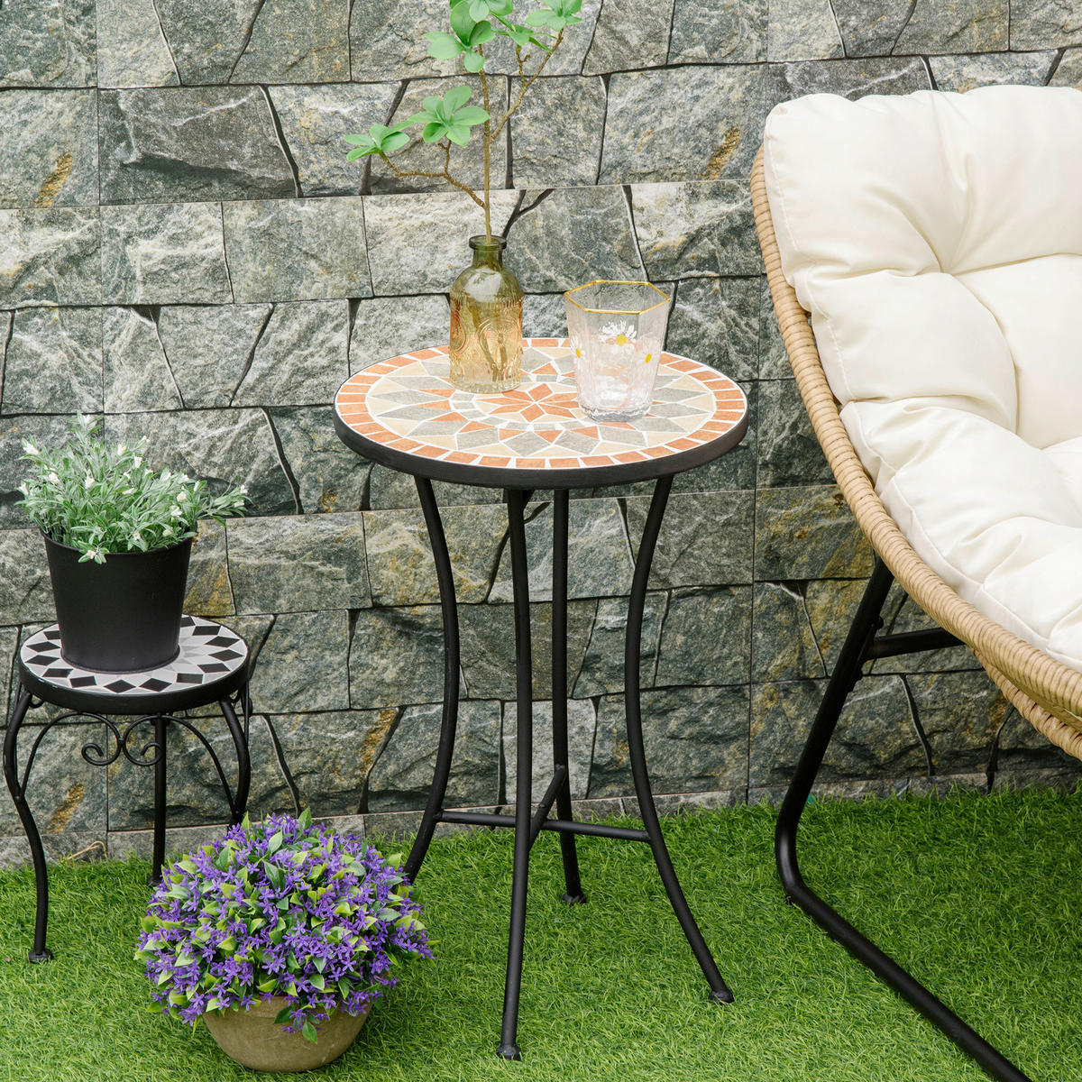 Outsunny Gartentisch schwarz Keramik H/D: ca. 54x36 cm Gartentisch - gelb/schwarz (36,00/54,00cm) - Outsunny