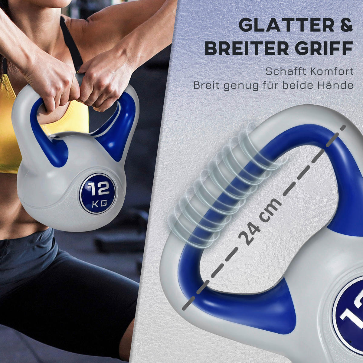 SPORTNOW Kettlebell blau Kunststoff B/H/L: ca. 17x28x24 cm Kettlebell 12kg - blau (24,00/17,00/28,00cm) - SPORTNOW