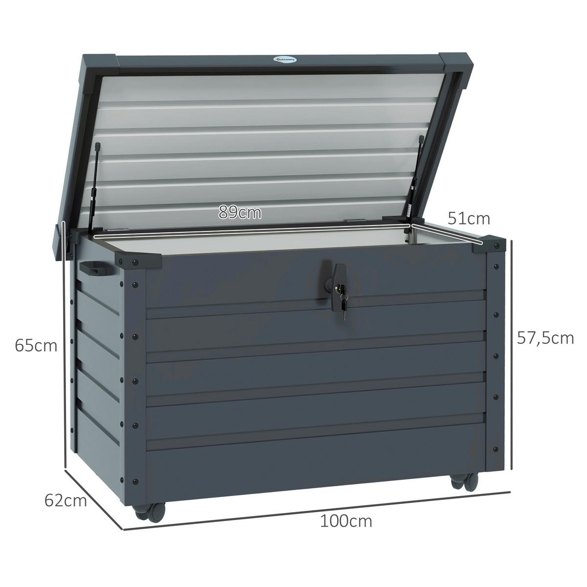 Outsunny Auflagenbox dunkelgrau Stahl B/H/L: ca. 62x65x100 cm Auflagenbox - dunkelgrau (100,00/62,00/65,00cm) - Outsunny