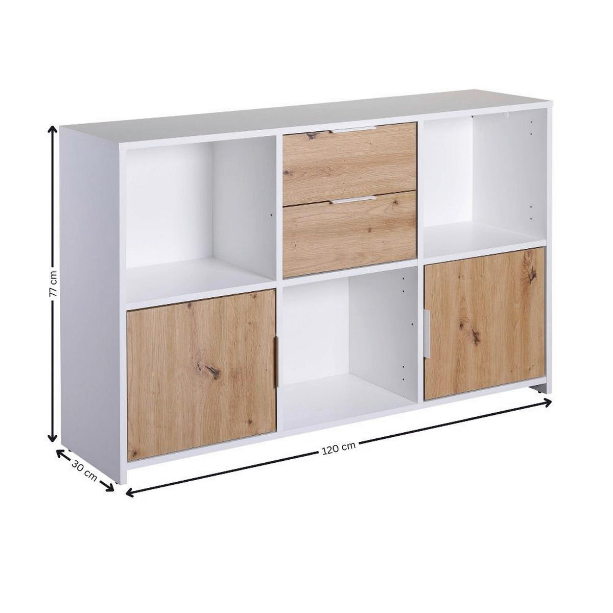 Kommode Pepeto 2T2S weiß weiß beschichtet Optik B/H/L: ca. 30x77x120 cm Pepeto 2T2S weiß - weiß (120,00/30,00/77,00cm) - Inter Link