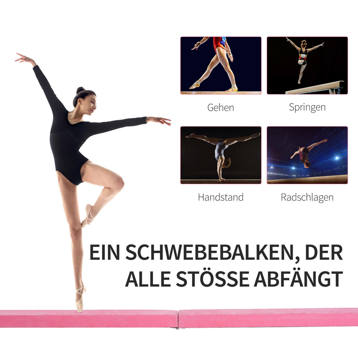 HOMCOM Fitness-Zubehör rosa Holz B/H/L: ca. 10x210x6,5 cm Schwebebalken - rosa (6,50/10,00/210,00cm) - HOMCOM